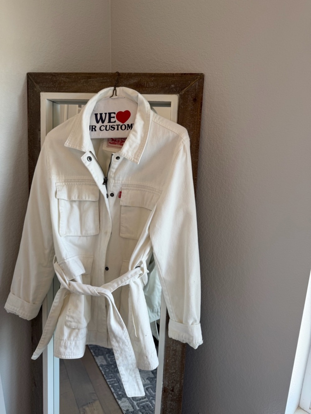 Levi's White Women's Denim Trench Jacket with Belt